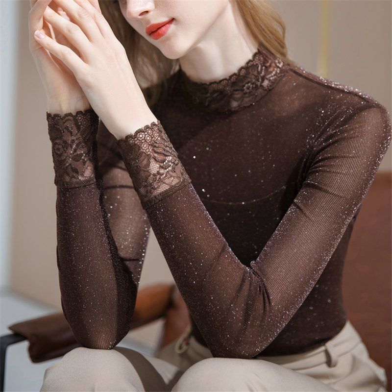 Silk Blouse - เสื้อผ้าแฟชั่นผ้าโปร่งบาง ผ้าไหมผสมลูกไม้ เสื้อผู้หญิงสำหรับฤดูใบไม้ร่วงและฤดูหนาว เสื้อคลุมหรูหรา เสื้อเชิ้ตสำหรับสุภาพสตรีทำงาน