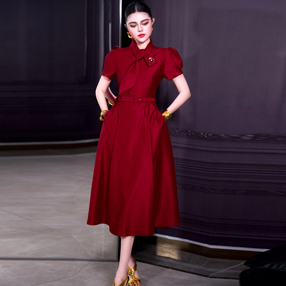 Women'S Red Formal Wear - ZJYT ชุดเดรสสีแดงสำหรับผู้หญิง เทรนด์ปี 2026 ฤดูใบไม้ผลิ ฤดูร้อน