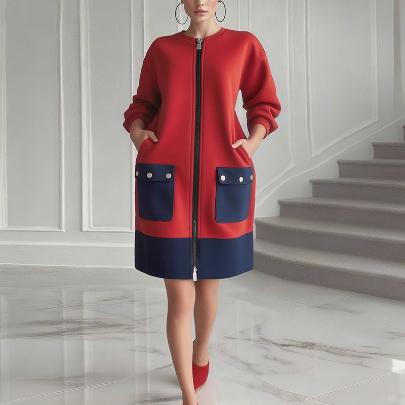 Women'S Red Formal Wear - เดรสแขนยาวสีตัดกัน Modigirl สำหรับผู้หญิง ฤดูหนาว ฤดูใบไม้ผลิ 2025