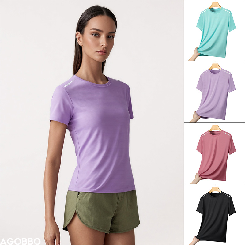 Silk Blouse - เสื้อยืดวิ่งสะท้อนแสงสำหรับผู้หญิง ผ้าตาข่ายยืดหยุ่นสูง ระบายอากาศ แห้งเร็ว ผ้าไหมน้ำแข็ง เสื้อกีฬา