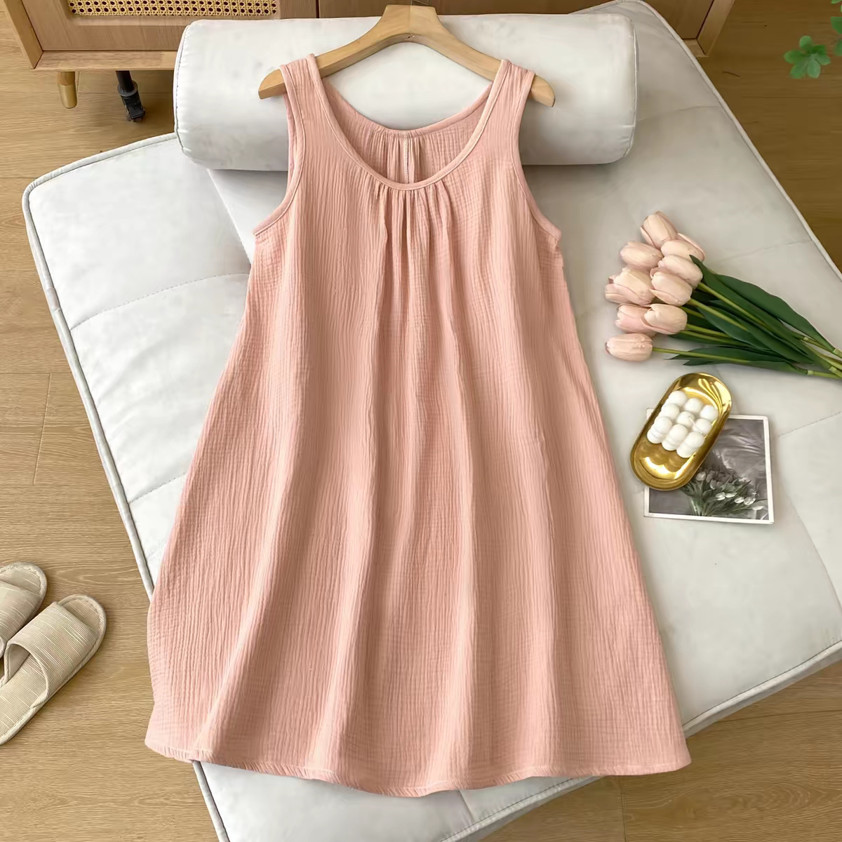 เดรสแขนกุดผ้าฝ้าย 100% สไตล์ลำ - Midi Dress บทวิจารณ์และราคา