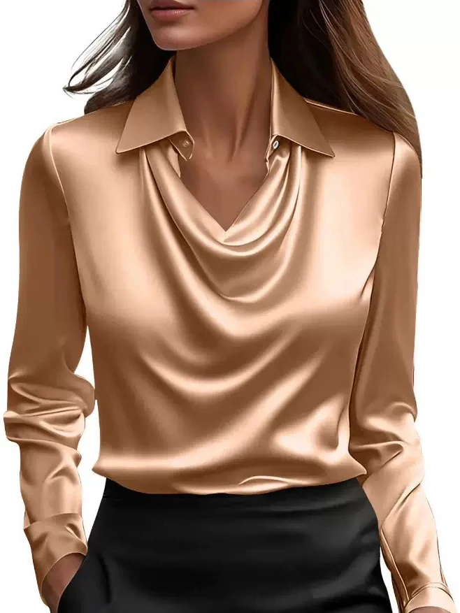 เสื้อเบลาส์ผ้าซาตินแขนยาวคอวีป - Silk Blouse บทวิจารณ์และราคา
