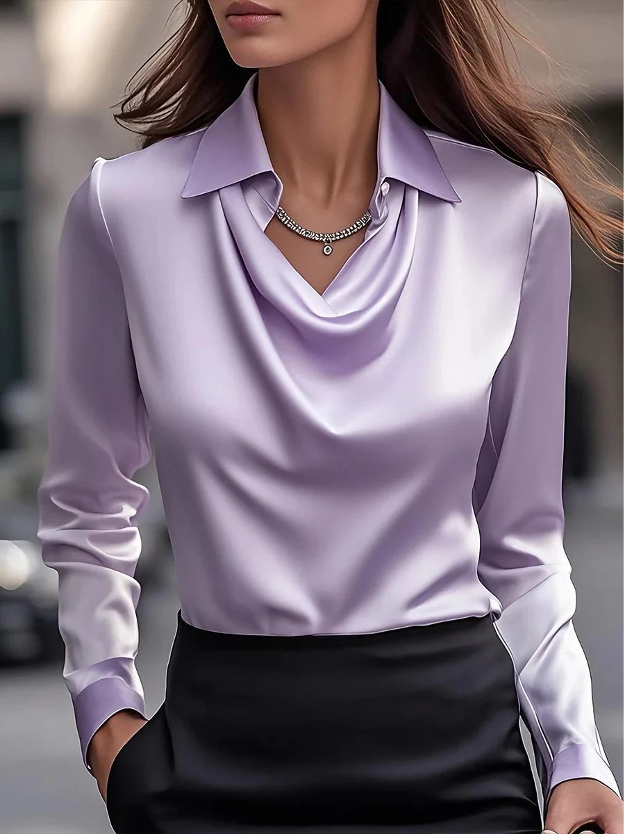 เสื้อเบลาส์ผ้าซาตินแขนยาวคอวีป - Silk Blouse บทวิจารณ์และราคา