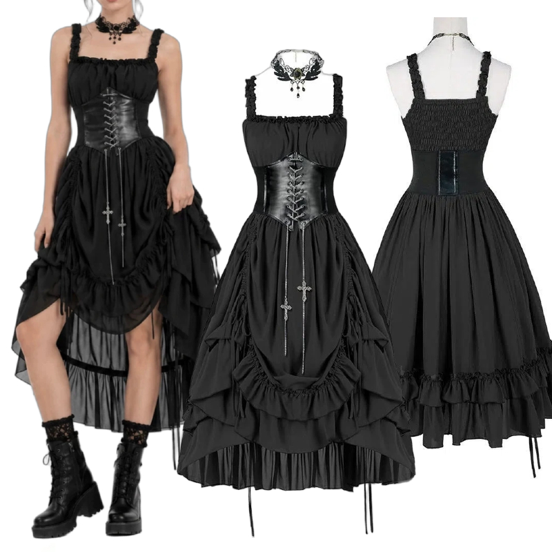 ชุดเดรสโกธิคผู้หญิง คอร์เซ็ทสี - Midi Dress บทวิจารณ์และราคา