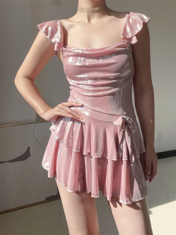 ชุดว่ายน้ำสีชมพูเงาสวยหรูสำหรั - Womens Suit บทวิจารณ์และราคา